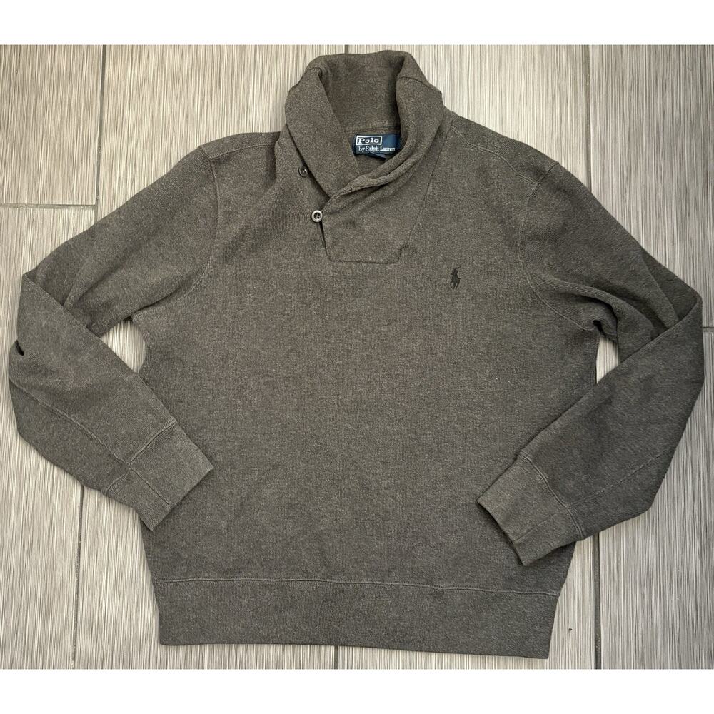 Polo Ralph Lauren Men’s Shawl Collar Pullover Sweater Gray Size Large Cotton